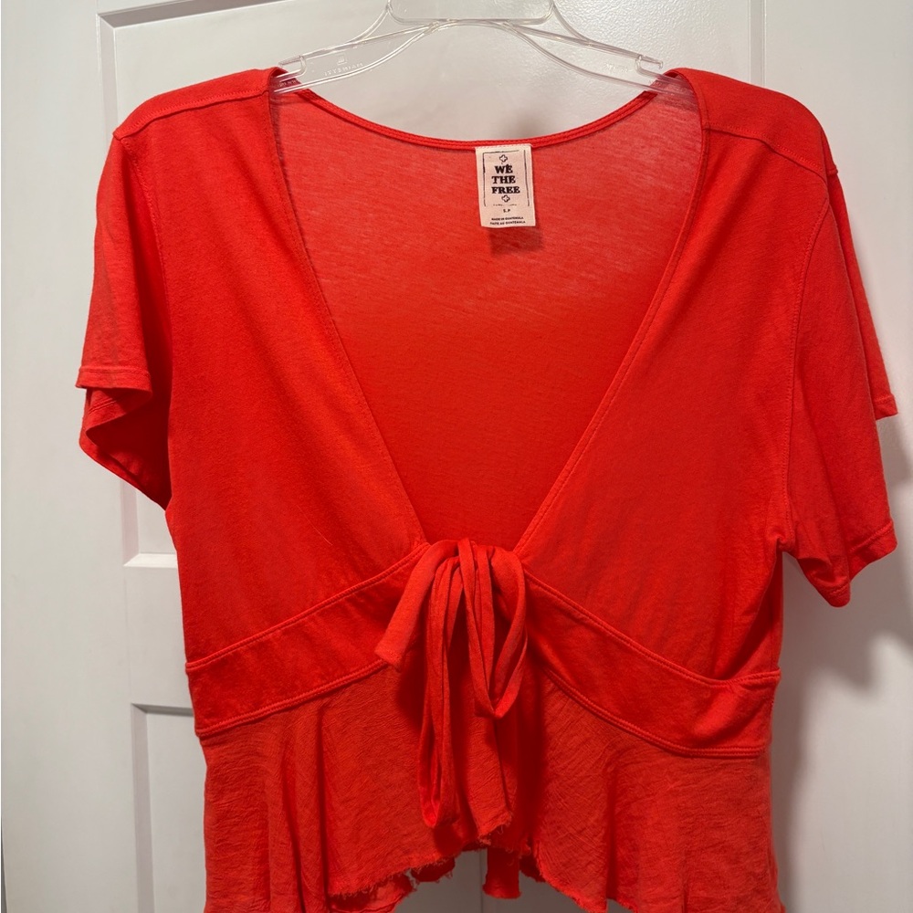 Free People Red Tie-Front Blouse